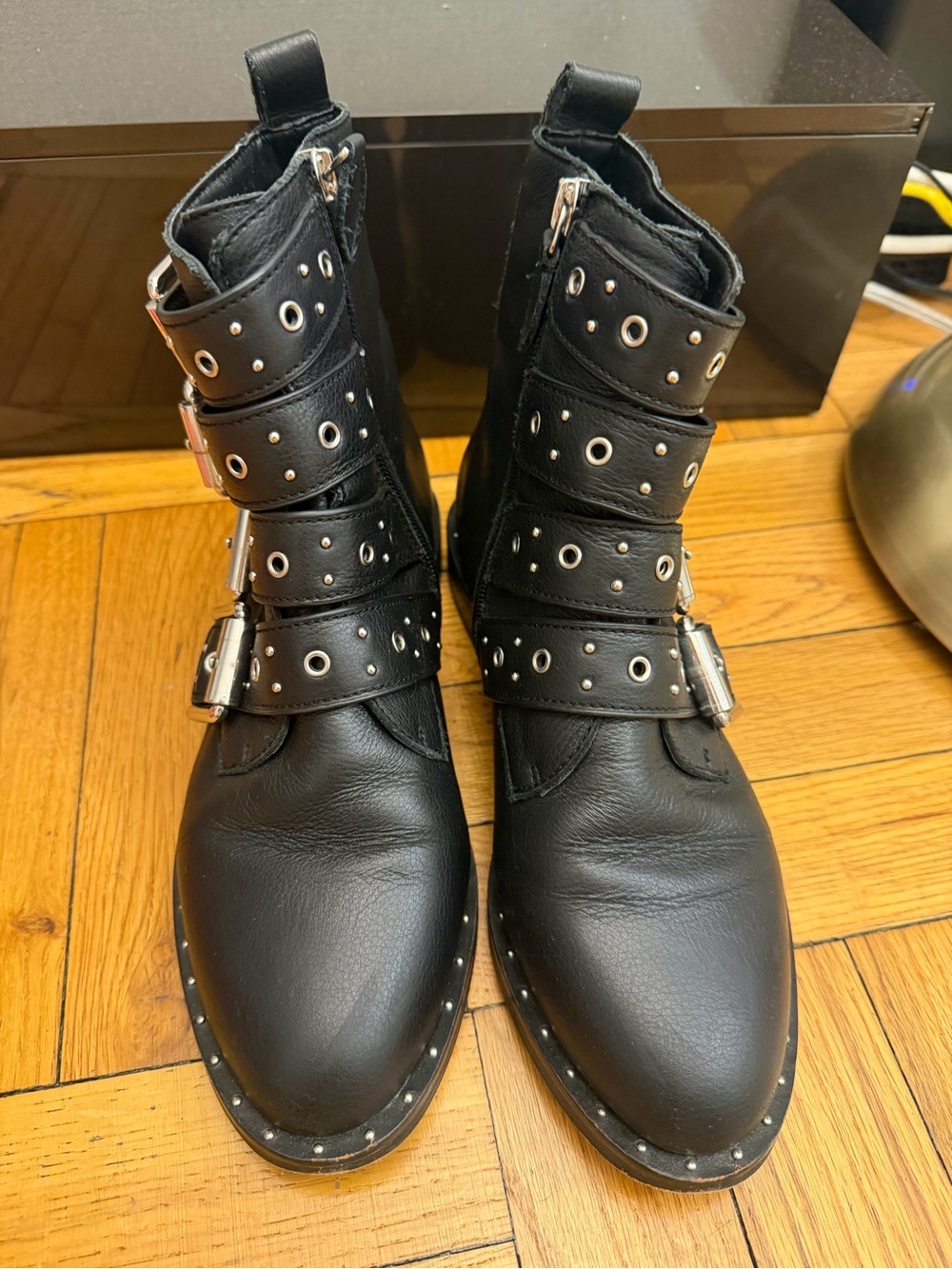 Rebecca Minkoff Black Studded Buckle Moto Boots